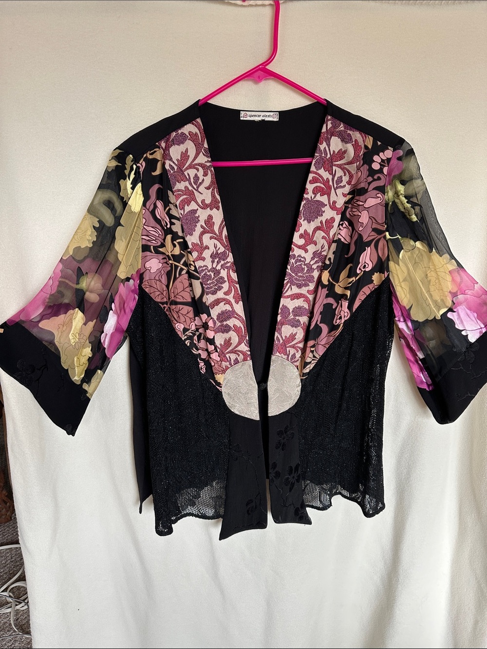 Spencer Alexis Floral Sheer Sleeve Black Kimono Style Jacket XL